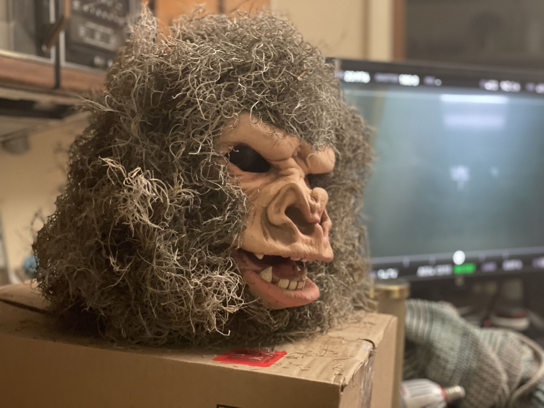 The Maurice mask between takes